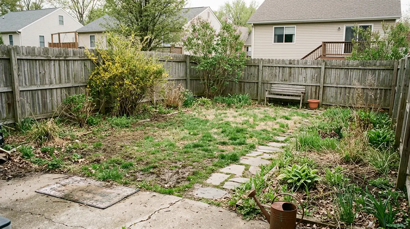 Backyard garden area before transformation