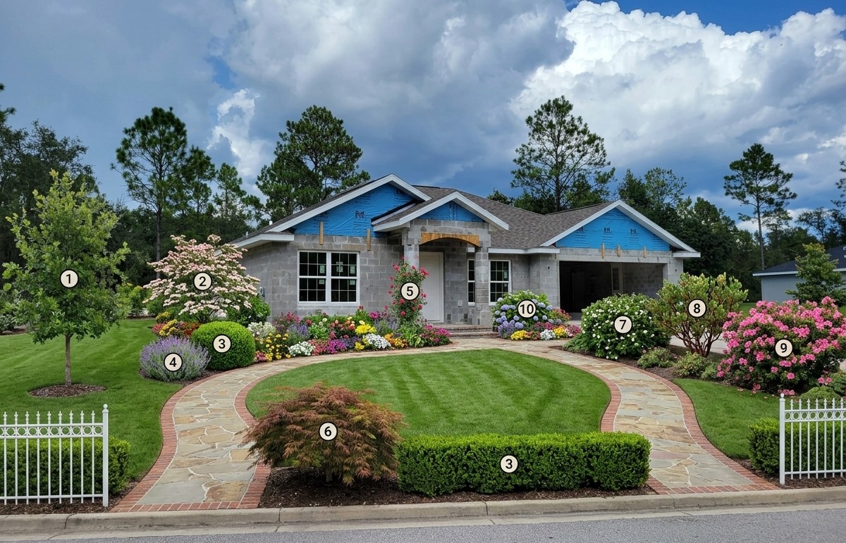 AI landscape design, American Traditional style (yard scene only)