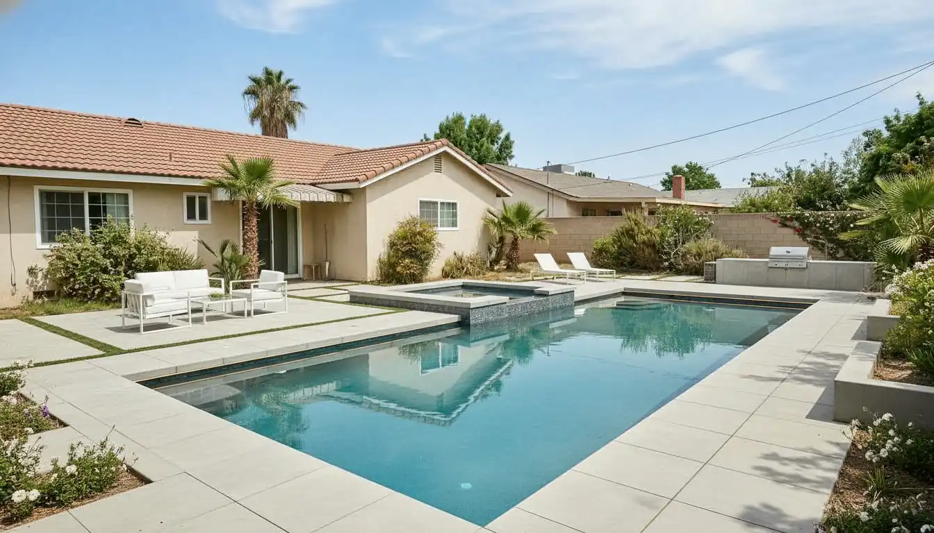 Pool and spa area after AI landscape design